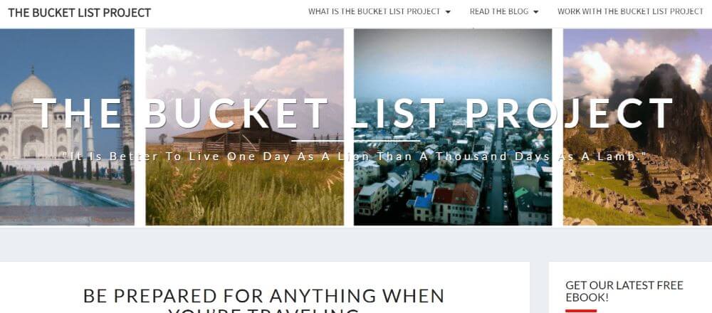 Homepage of the bucket list project blog