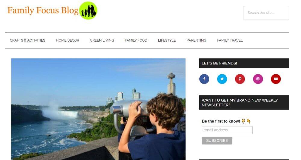 Family Focus Travel Blog homepage design