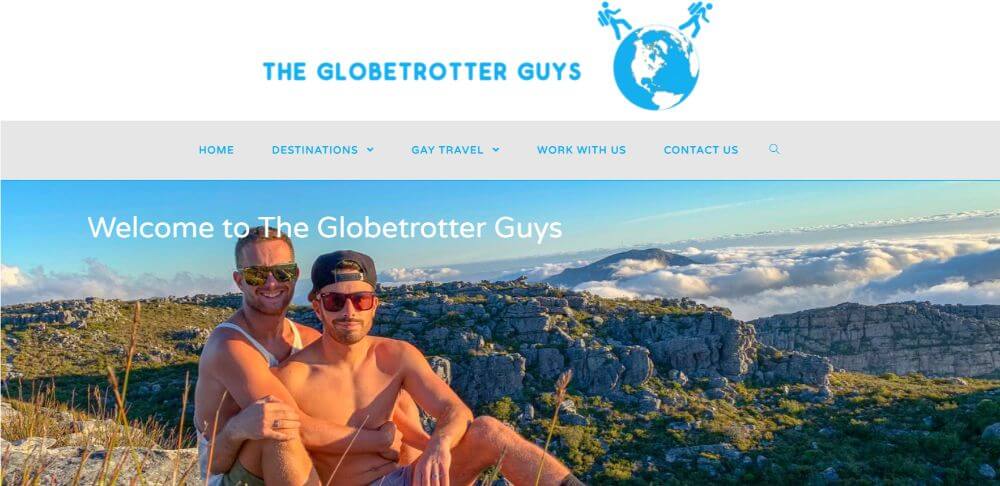 Globetrotter Guys Gay travel blog homepage design Screenshot