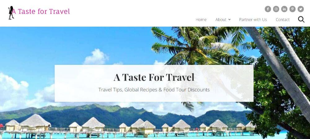 taste for travel blog homepage