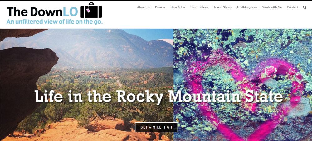 the down lo travel influencer website homepage