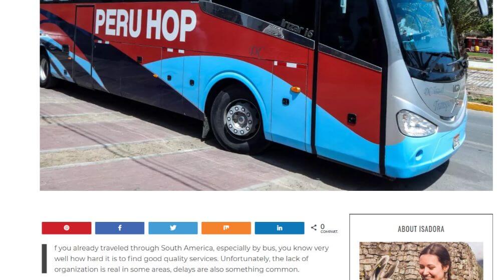 Peru hop bus company collaboration with World by Isa travel blogger