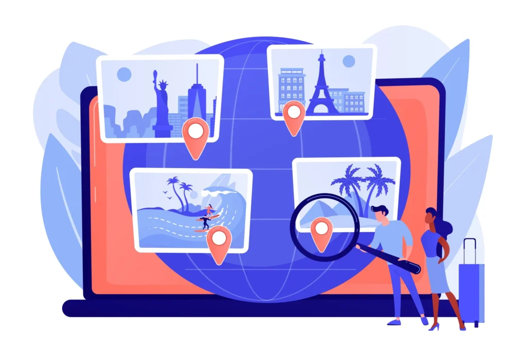 Illustration of AI search discovering trusted travel destinations online
