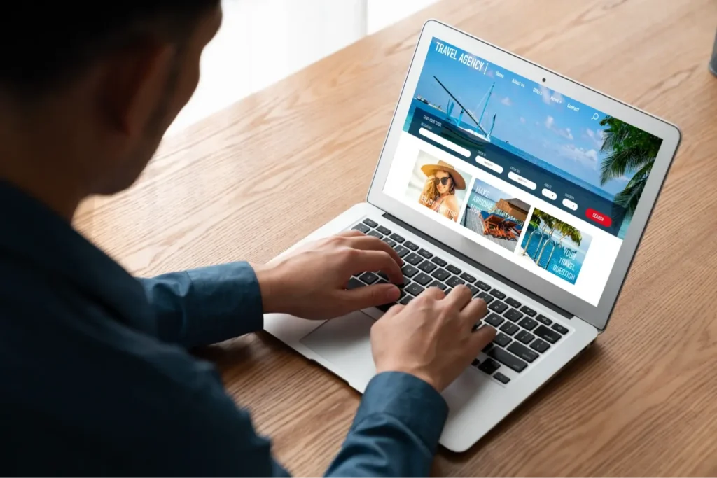 User researching tours and destinations on a digital travel booking platform